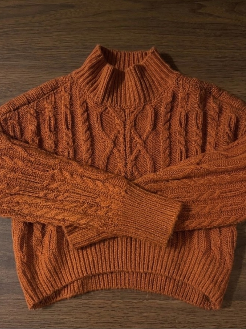 Cable Knit Turtleneck Sweater in Orange Like New